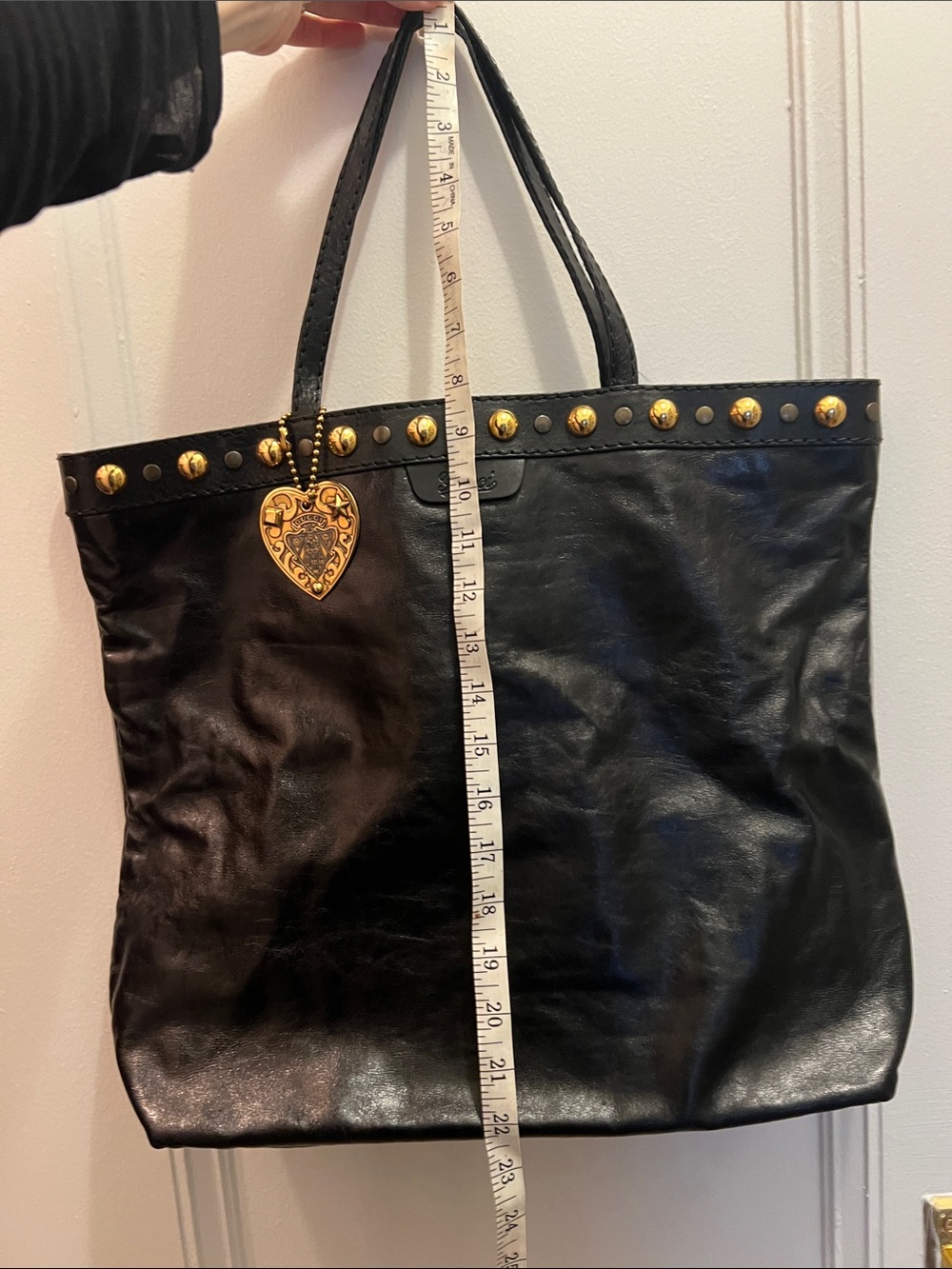 Gucci Black Leather Tote with Gold Studs and Heart Charm - Picture 7 of 8